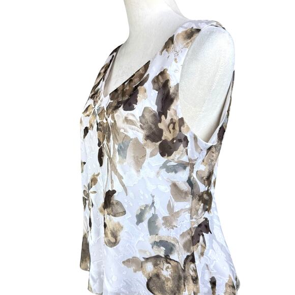 Alex Evenings Brown and White Watercolor Floral Tank Top and Jacket Set - Picture 13 of 16